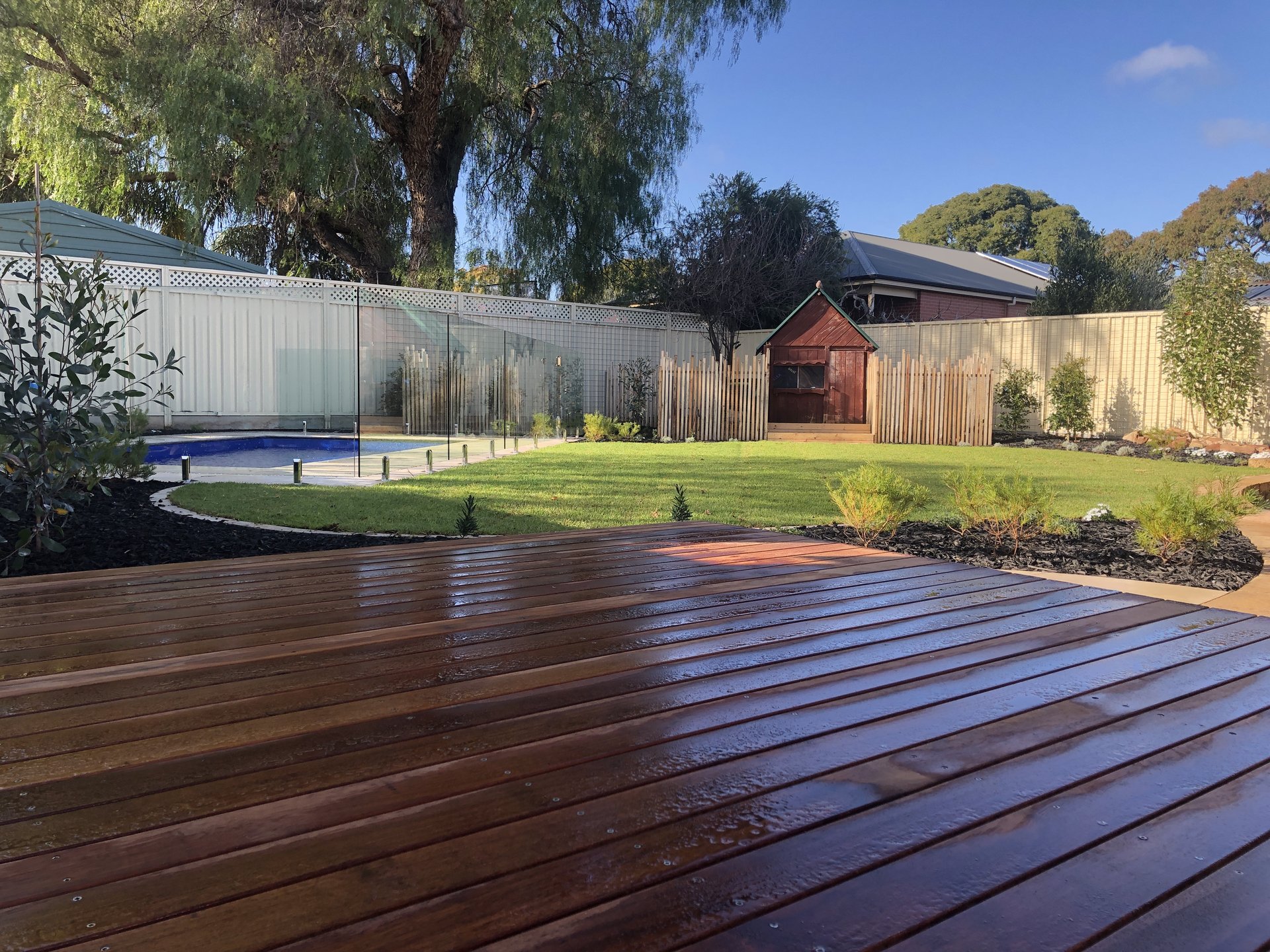 Landscaped garden and outdoor living space built by Hand Made Gardens in Adelaide